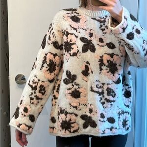 Zara Floral Patterned Sweater - Cream, Brown & Pink